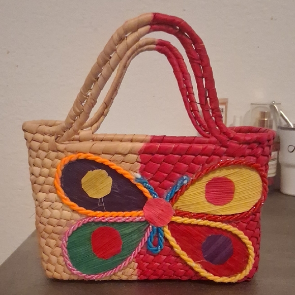Handbags - Vibrant Butterfly Woven Tote Bag